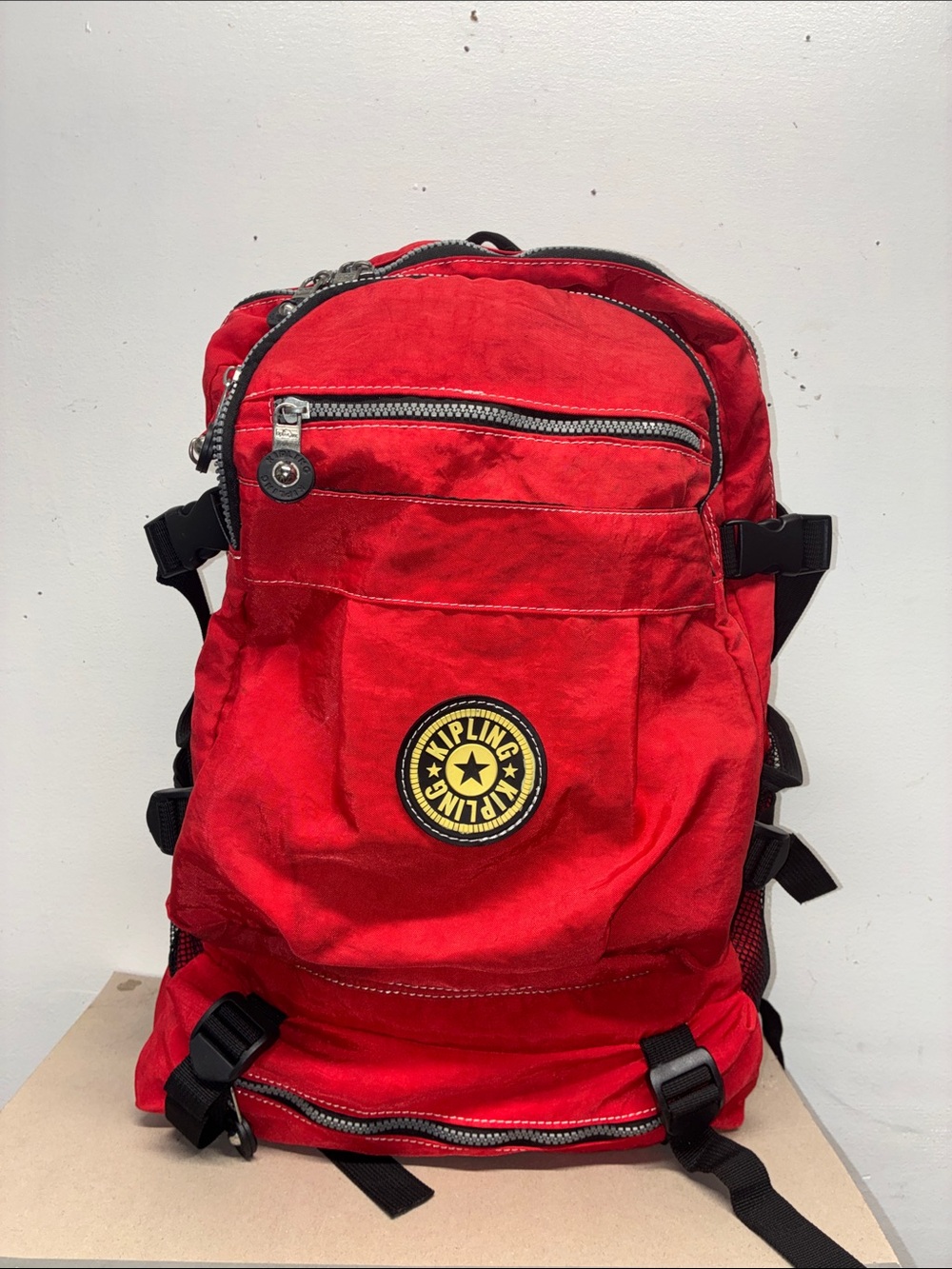 Kipling Bold Red Nylon Backpack with Black Accents